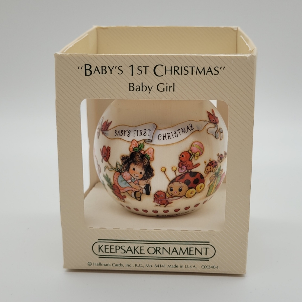 HALLMARK | Baby's First Christmas baby girl vintage satin 1984 ornament